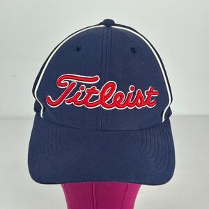 Titleist Golf AFlex Fitted Cap/Hat Navy Blue Mens Sz S/M Embroidered Logos